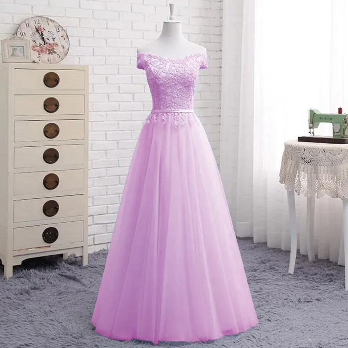 Light Purple Кружевные платья подружки невесты женские платья трапециевидной формы с коротким рукавом из тюля элегантные новые женские длинные вечерние платья много цветов LA04 - Цвет: Light Purple