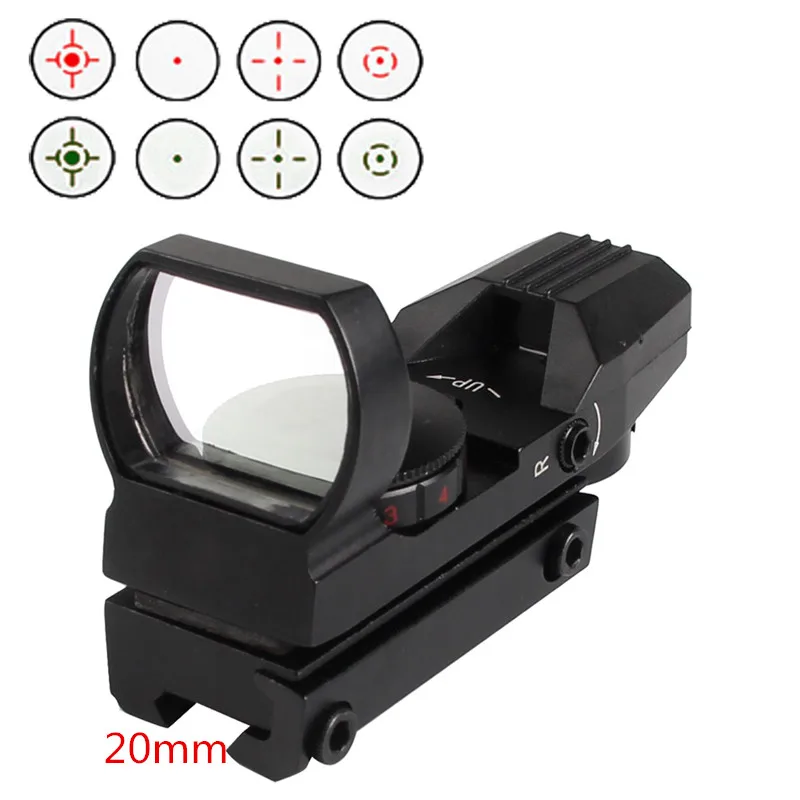 20mm 1x22x33 11 мм 20 мм 22 мм Reflex Красный Зеленая точка зрения 4 Сетка область для тактический Охота Airsoft оптический прицел 5-0009 - Цвет: 20mm