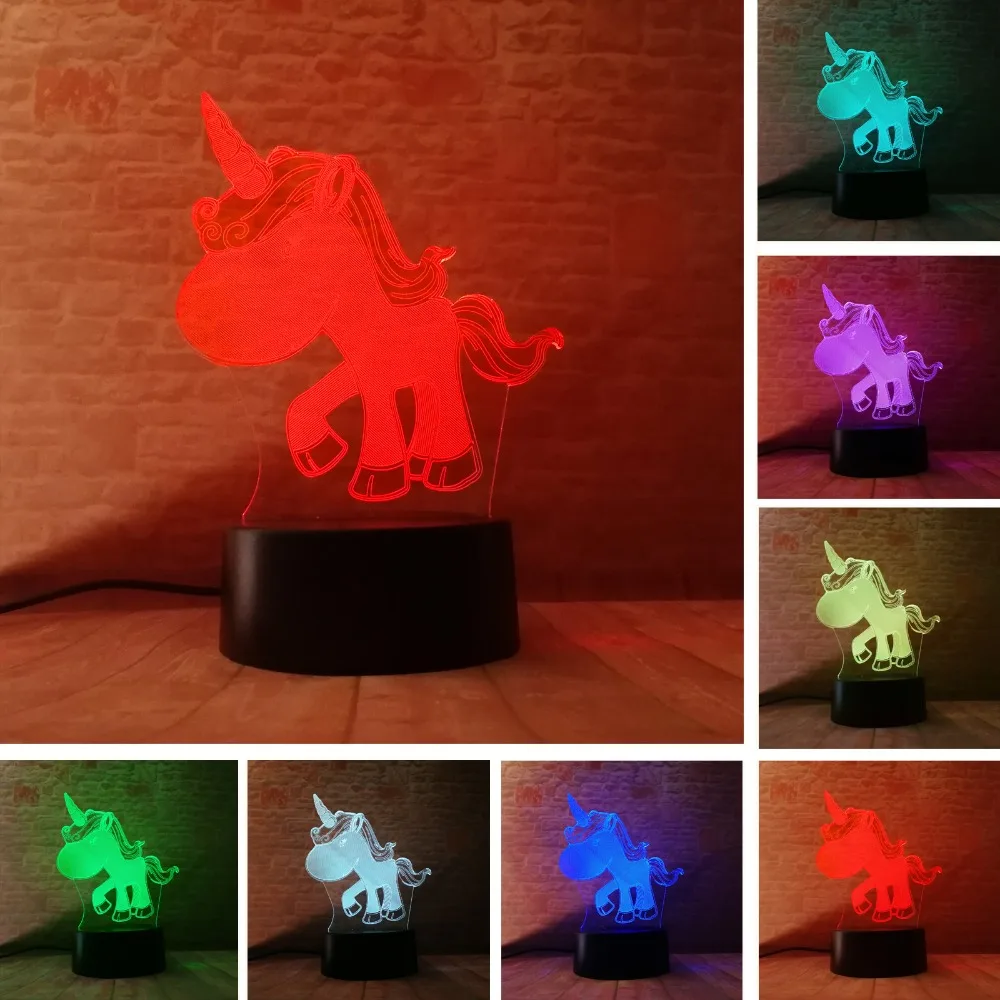 Милый Единорог Luminaria 7 видов цветов затемнение градиент 3D визуальные