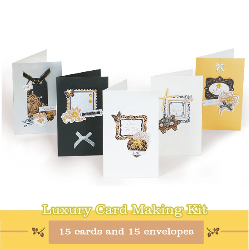 

Eno Greeting DIY 15 Blank Cards with Damask Paper Die Cuts Shape Scrapbooking Card Starter Kit