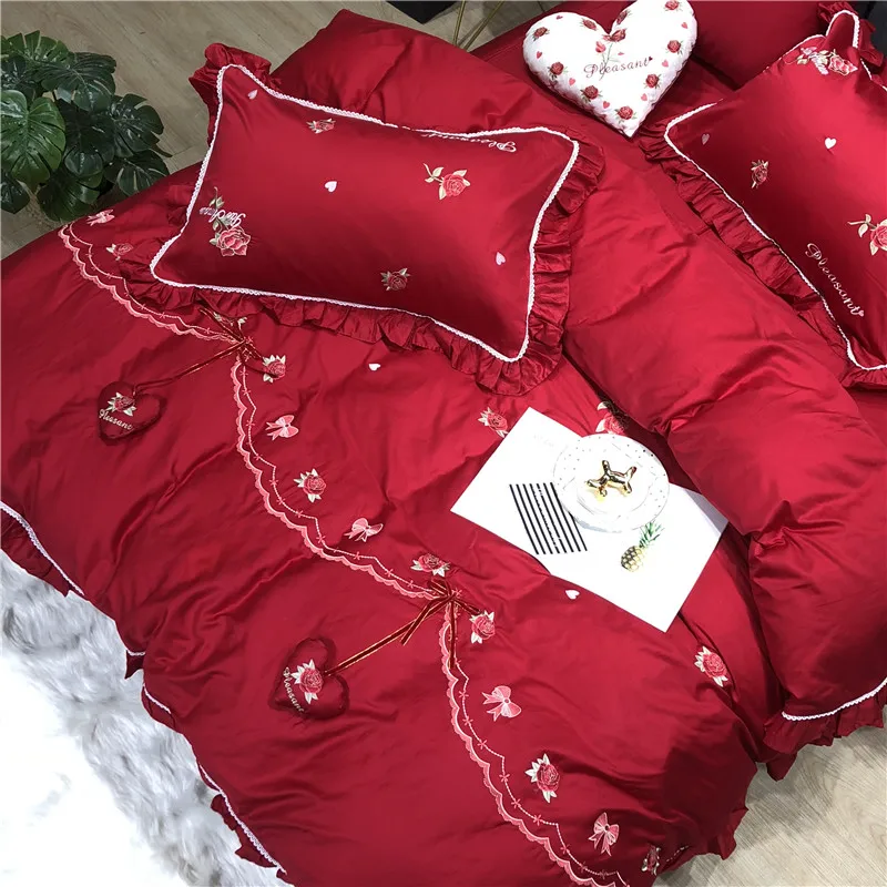 Little Daisy embroidery Bedding Sets girls Beddingset egyptian cotton Bed Linen Duvet Cover Bed Sheet Pillowcase/bed Sets 4/7pcs