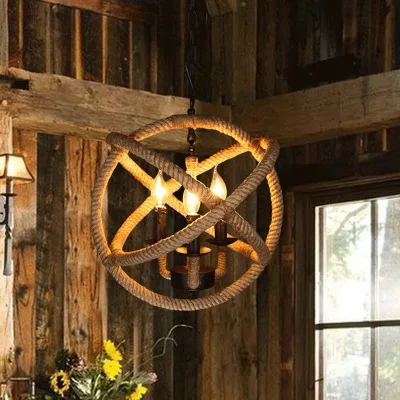 

American Country Scandinavian Style Industrial Wind Modern Creative Personality Cafe Decorative Lights 3 Hemp Chandelier