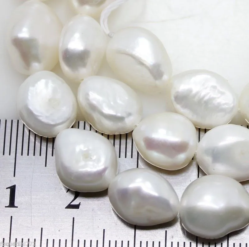 

NEW 9mm-11mm Natural White Freshwater Baroque Pearl Loose Beads 15'' A