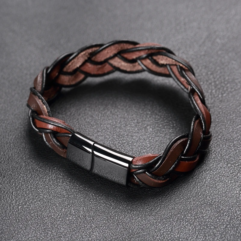 MOGE Мода Сращивание Плетеный Кожаные браслеты Для мужчин Нержавеющая сталь