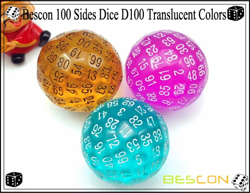 Bescon Прозрачный Многогранные кубики 100 сторон кости, прозрачный D100 под давлением, 100 Двусторонняя куб, D100 игра в кости, 100 сторонняя куб фиолетового цвета