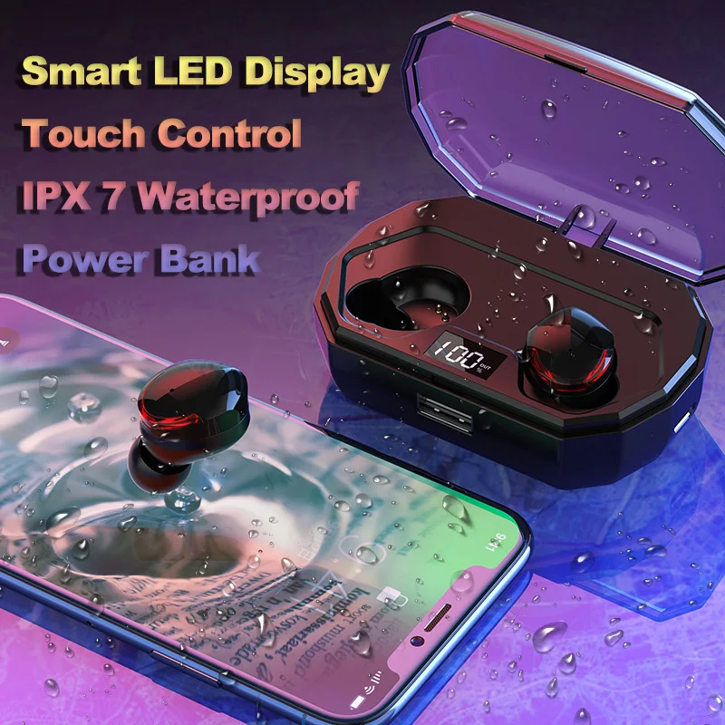 TWS Bluetooth 5 0 наушники вкладыши IPX7 водонепроницаемый Встроенный микрофон