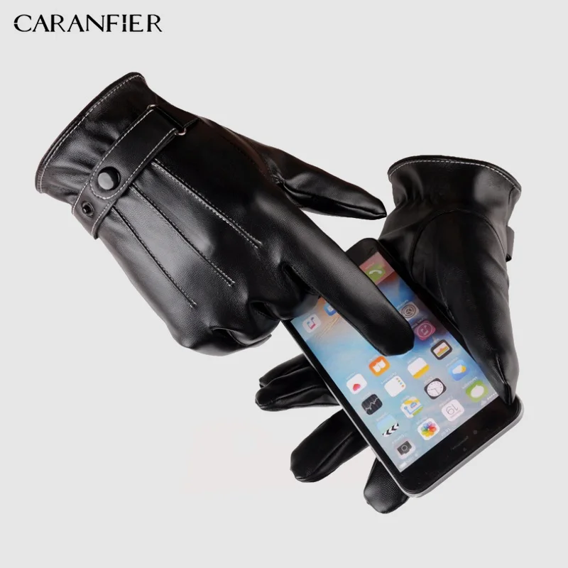 Мужские перчатки CARANFIER из искусственной кожи на осень и зиму теплые бархатные