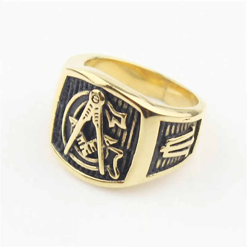 Мужское кольцо Freemason с золотым оттенком каменщик 316L масонское из нержавеющей