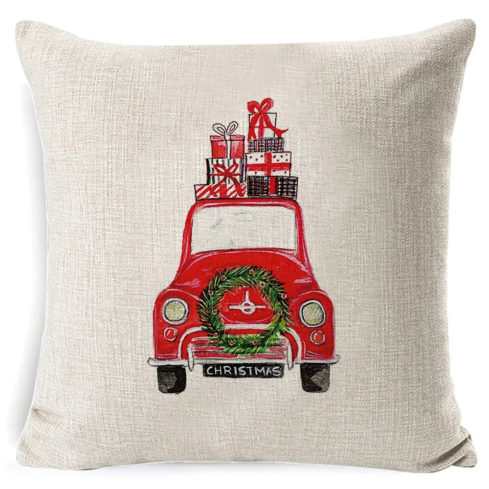 

Fokusent New Design Car Pillow Cover Happy New Year Gifts Merry Christmas Tree Cushion Cover Home Sofa Cushion Cover