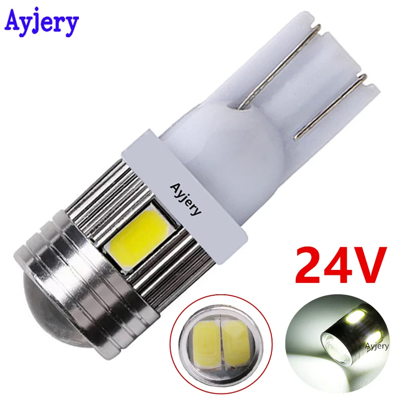 

AYJERY Truck 24V DC 300PCS T10 W5W 5630 5730 6 SMD 194 168 LED Light Bulb White Wedge Side Clearance Lights License Plate Lamp