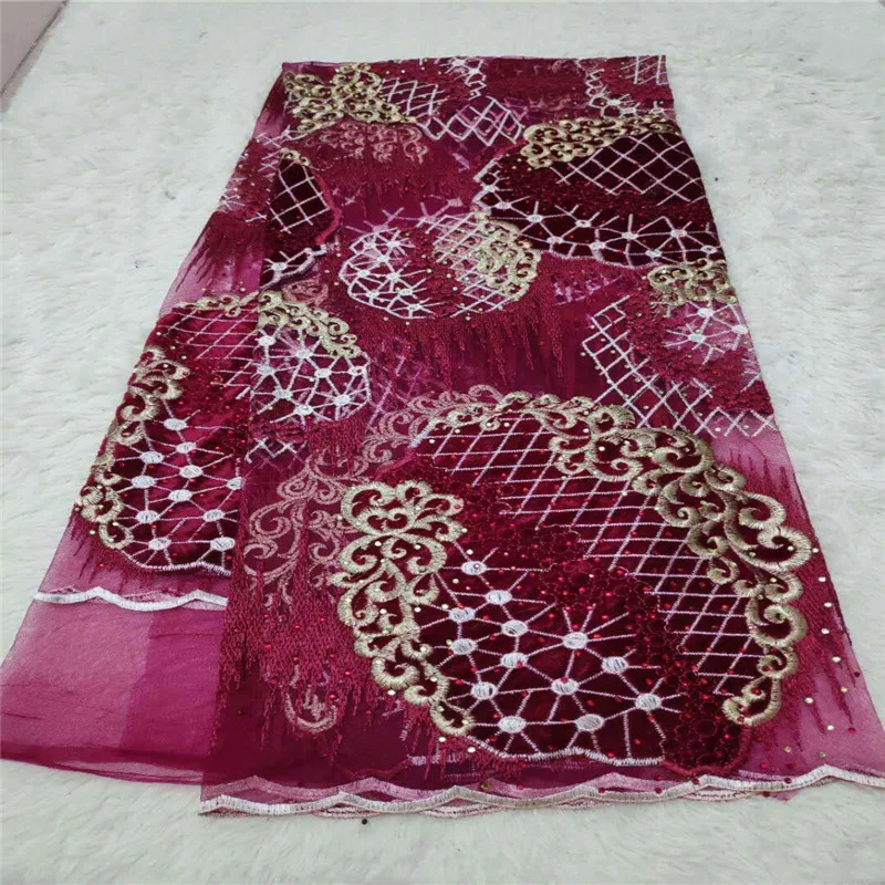 Фиолетовая кружевная ткань в африканском стиле розовая французская с тюлевыми