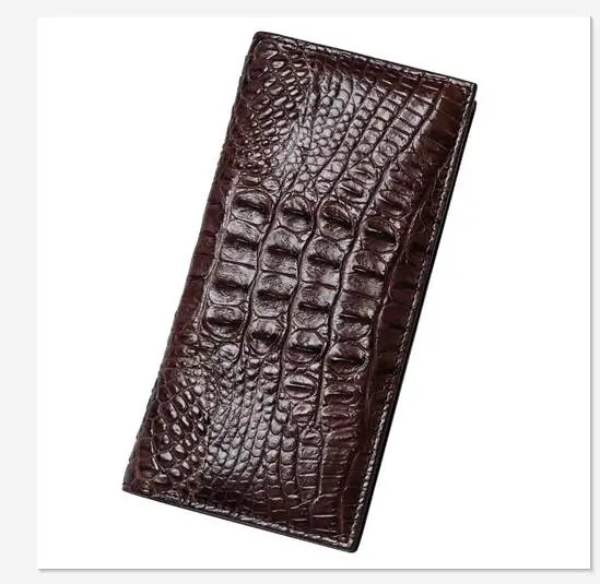 Brown Tergal Skin Деловой дизайнерский мужской длинный двойной кошелек из натуральной крокодиловой кожи, мужской тонкий клатч, кошелек из натуральной кожи аллигатора, мужской держатель для карт - Цвет: Brown Tergal Skin