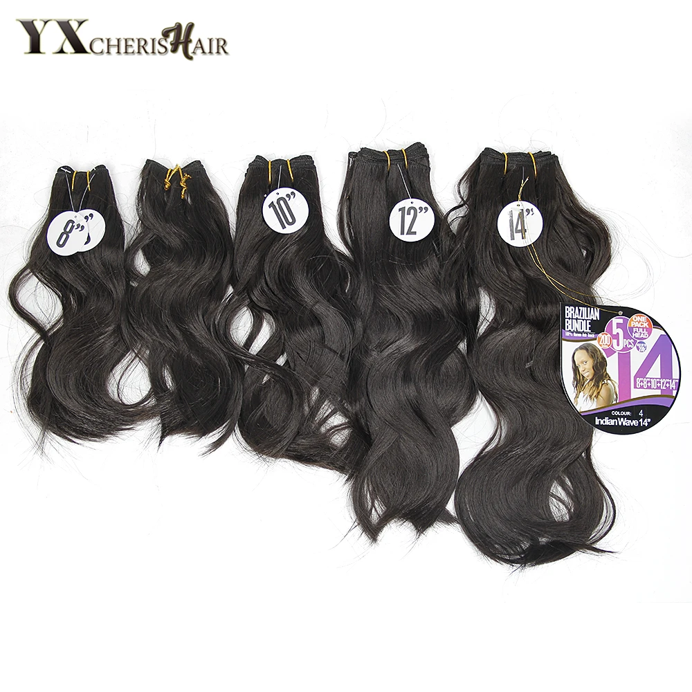 YXCHERISHAIR 8-1" Синтетические Черные Волосы пряди волнистые вплетаемые волосы утка шить в наращивание волос Yaki термостойкие 5 шт./упак