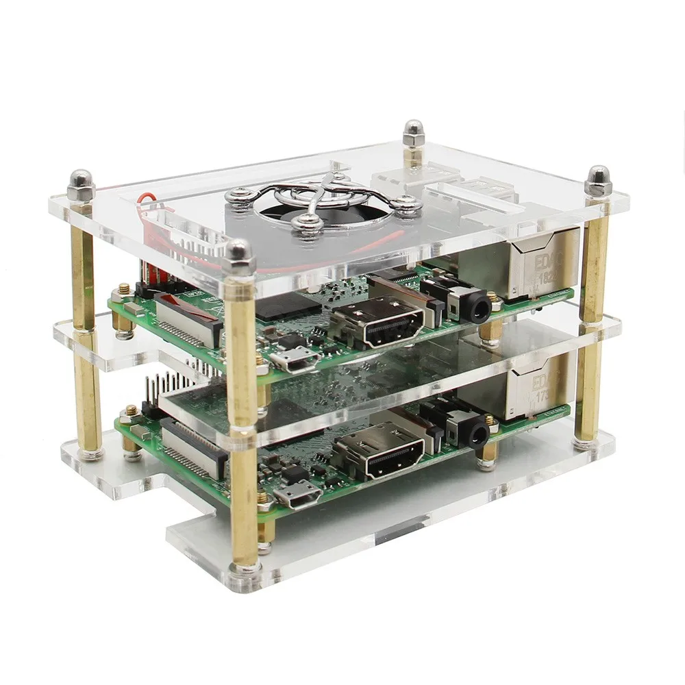 Кластерный чехол Raspberry Pi с комплектом вентиляторов многослойный акриловый