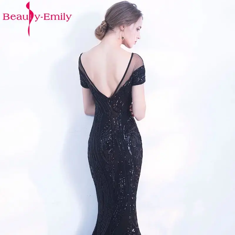 Элегантное Длинное Вечернее Платье с открытой спиной Beauty Emily черное вечернее