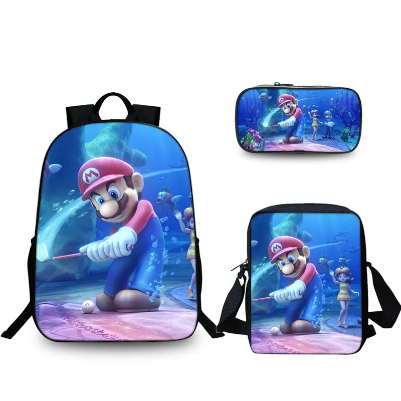 3pcs 010 16 дюймов школьные сумки Mario Bros Sonic школьный рюкзак для девочек и мальчиков ортопедический Школьный Рюкзак Детские сумки для книг - Цвет: 3pcs 010