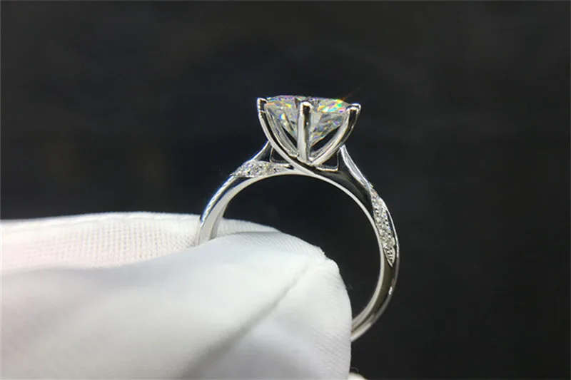 3 карата свадебное Moissanite кольцо с настоящим бриллиантом 18K 750 Белое золото D Цвет VVS MO-005