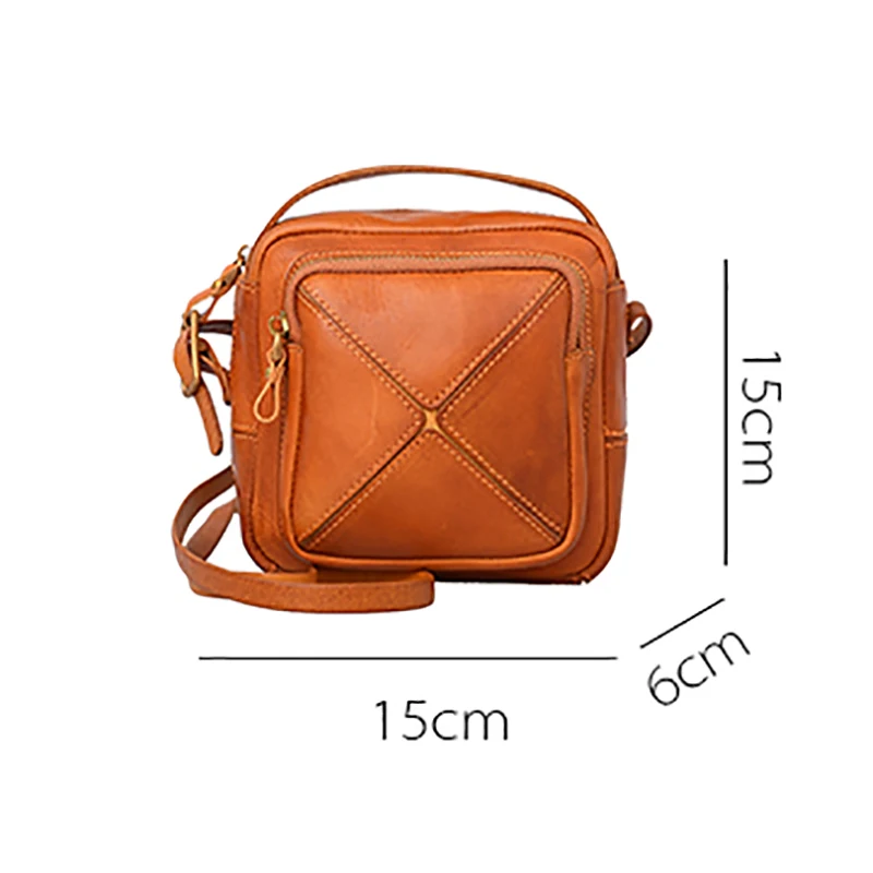 

EUMOAN Literary stitching small square bag handmade cowhide female bag retro shoulder stereo oblique cross bag