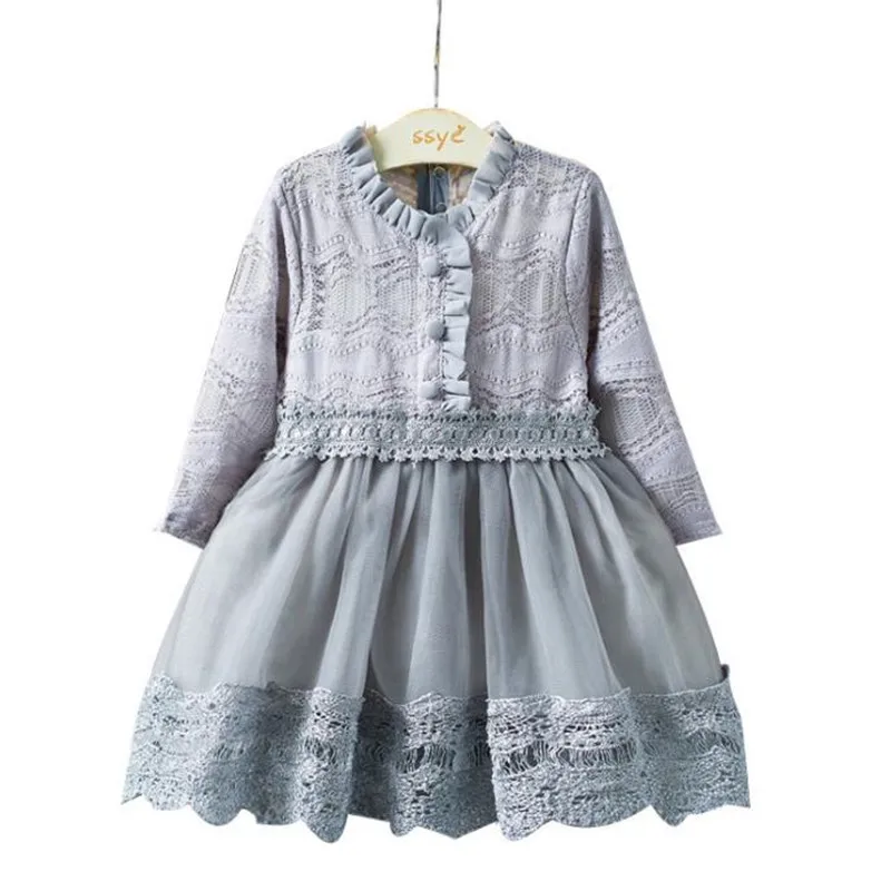 DFXD платье для маленьких девочек с длинным рукавом однотонное кружевное вечернее