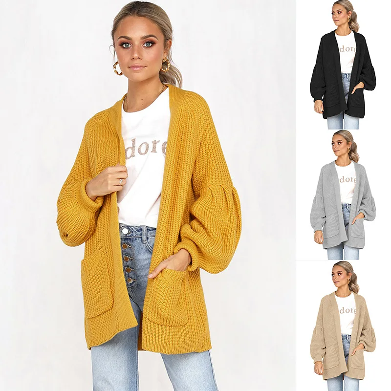 Casual Loose Autumn Women Sweaters 2018 New Fashion Long-sleeved V-neck Open Stitch Pocket Cardigan Warm Outwear Coats Female |