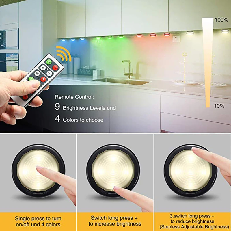 Светодиодные светильники для шкафа 3 шт. с пультом ДУ|Подшкафные лампы| |