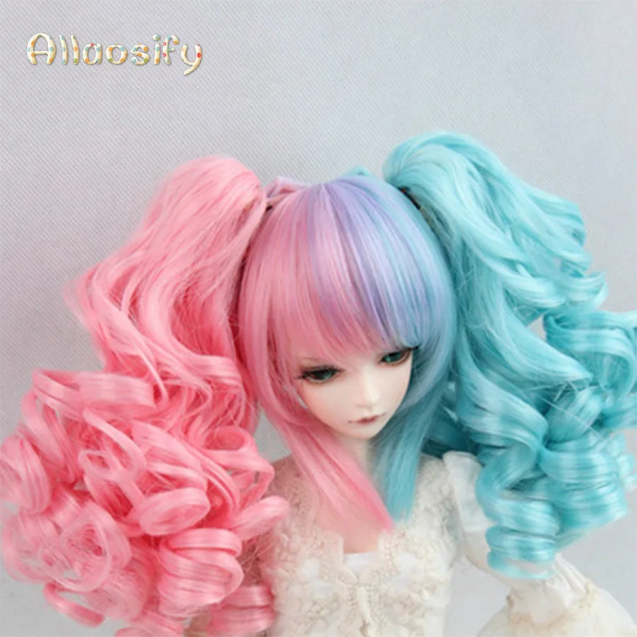 Allaosify BJD парик для 1/3 1/4 1/6 Двойной градиент конский хвост вьющиеся волосы для куклы