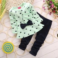 baby girl clothing set heart shaped print bow 2 pcs clothing set children top pants