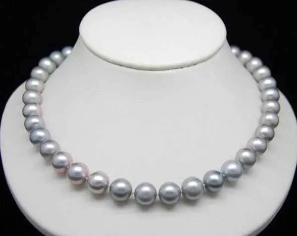 

NEW 18'AAA 9-10MM TAHITIAN BLACK PEARL NECKLACE 925silver WHITE GOLD