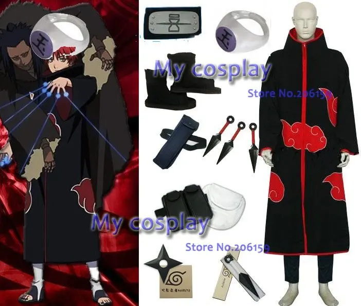 Аниме Наруто Косплей Одежда Акацуки Костюм комплект Akasuna no Sasori большая рекламная
