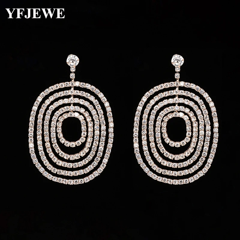 

YFJEWE Women Exaggerated Fingerprint Circle Rhinestone Earrings Fashion Crystal Drop Earrings Boucle D'oreille Femme E600