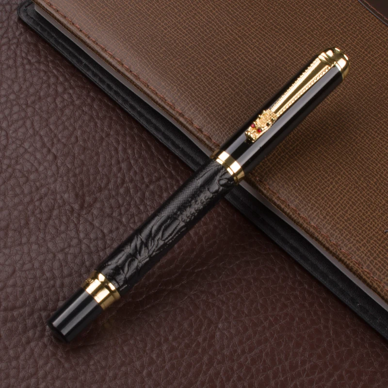 

High Quality pens 3d dragon pen clip ink pen Black grape pattern Ink Nib tip luxury Metal Fountain Pen Gifts Executive Caneta