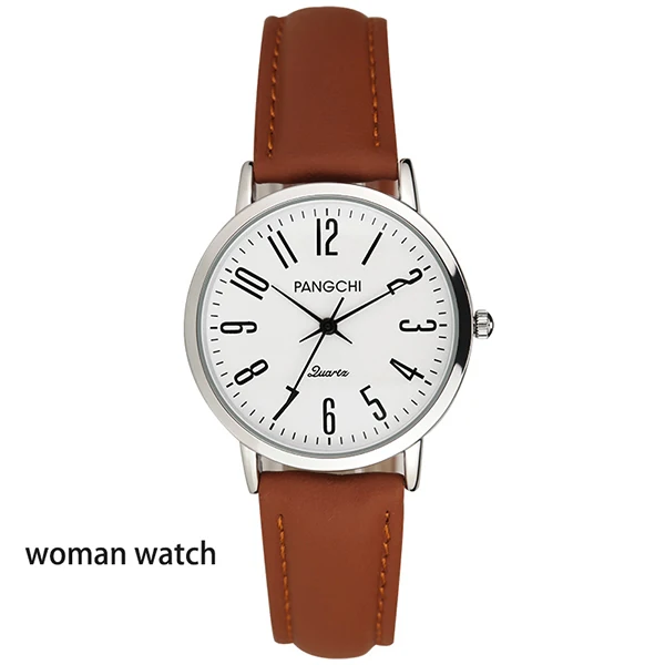 woman brown watch PANGCHI женские классические кожаные часы женские простые цифровые кварцевые наручные часы с большим циферблатом платье пара часы Relogio Feminino - Цвет: woman brown watch