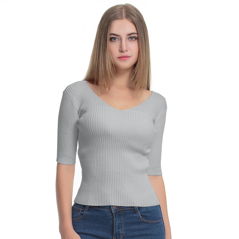 Poshcoco Women All Match Slim Knitted Sweaters 2017 Autumn V Neck Short Sleeve Knit Backless Thin Sweater Mujer Pullovers Female | Женская