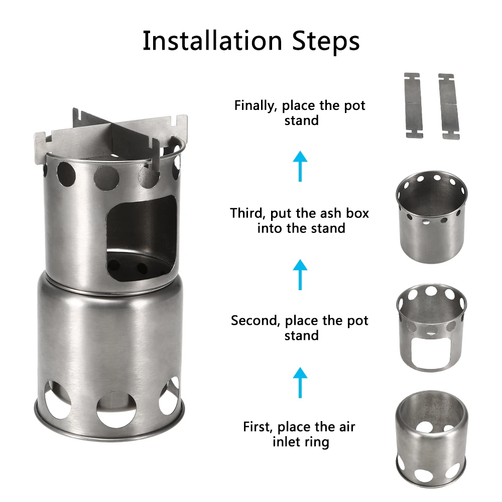 

Outdoor Titanium Camping Wood Stove and 1100ml Pot Water Mug Cup Folding Backpacking Dinner Picnic Tableware Cookware Set