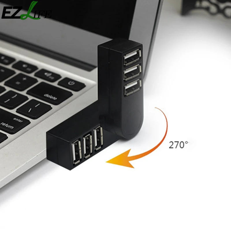 Черный 3 Интерфейс настоящий роторный Usb2.0hub провод 3 usb-хаб вращающийся высокоскоростной проводки устройства 3-портовый usb-хаб удлинитель