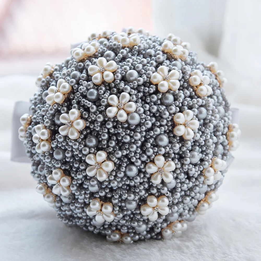 Кюновия Шампанское Жемчужное Букет Свадебный Брошь Аксессуары Айвори Держа Цветы Из Бисера Невесты FE46.