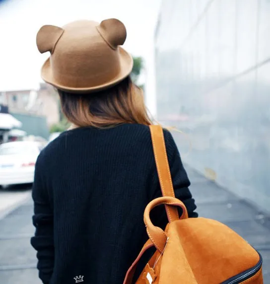Europe and America autumn winter bowknot baby puss ear Wool felt small bowler hat|hat felt|felt mens hatsfelt toy |