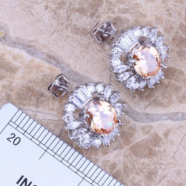 Коричневые Посеребренные Ювелирные наборы из морганита серьги подвеска кольцо