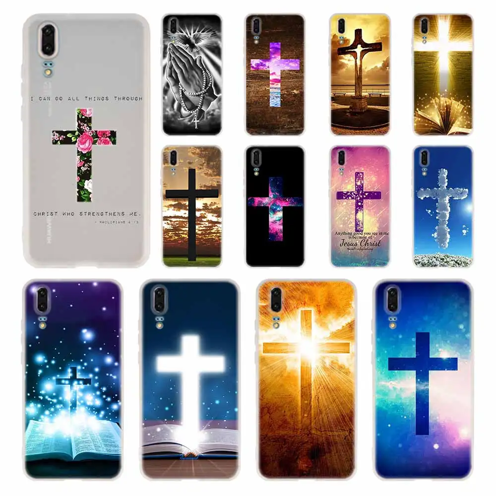 Силиконовый чехол с христианским Иисусом и крестом мягкий для Huawei P50 P40 P10 P20 P30 Lite