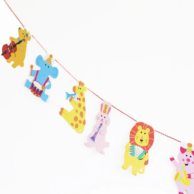 Happy Family Music Jungle Animal Paper Flag Banner Bunting Kids Birthday Party Decor Baby Shower Garlands Home Decorations | Дом и сад