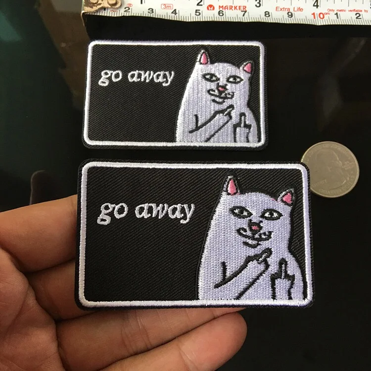 5X Go Away Badge Cat Middle Finger Sew Iron on Patch Embroidered Jacket Applique White and Black Animal Patches for Clothes DIY | Дом и сад