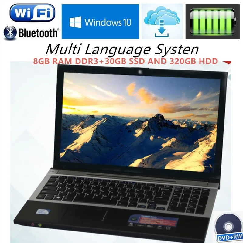 8 ГБ ОЗУ+ 30 Гб SSD и 320 Гб HDD Intel Core i7 cpu ноутбуки 15," 1920x1080 P HD Windows 10 ноутбук с DVD-RW для офиса дома