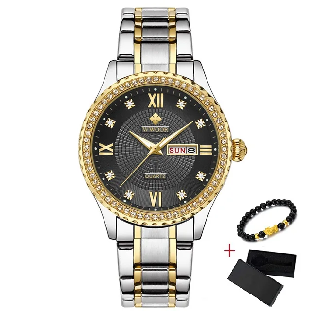 Gold Black Jianjin WWOOR новые золотые женские часы-браслет водонепроницаемые женские часы из нержавеющей стали повседневные женские кварцевые часы женские Reloj Mujer - Цвет: Gold Black Jianjin