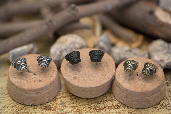 Уникальный ручной работы в стиле ретро виде мопса серьги-гвоздики серьги с