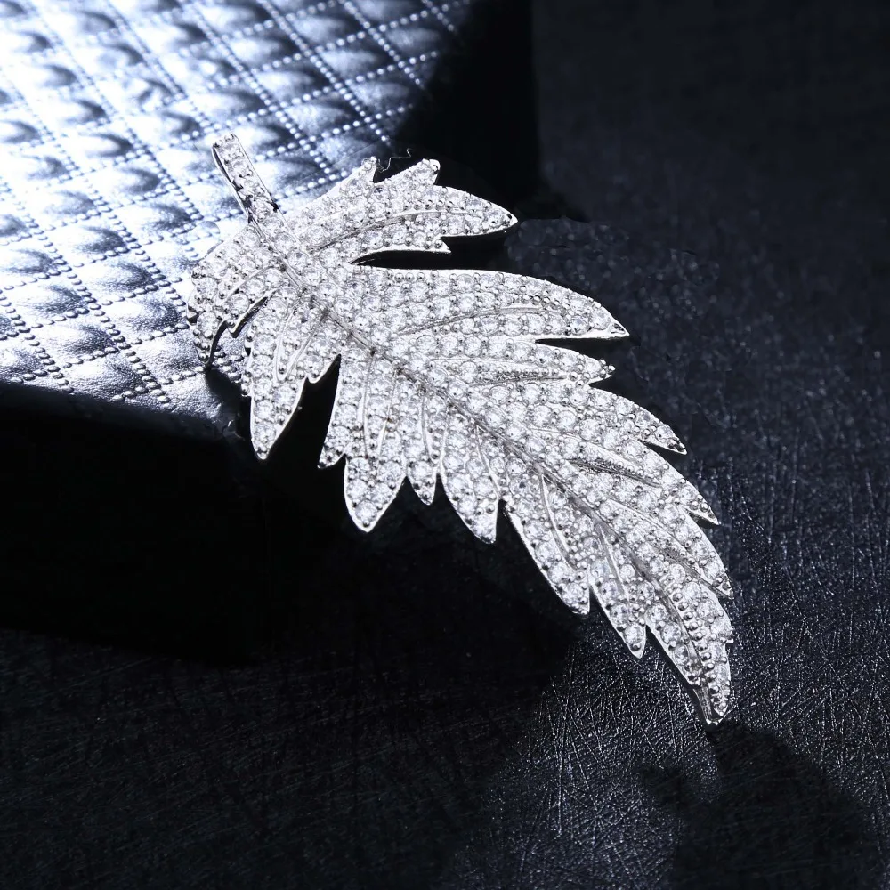 Шику ювелирные изделия микро проложить ясно CZ лист броши серебряные тона