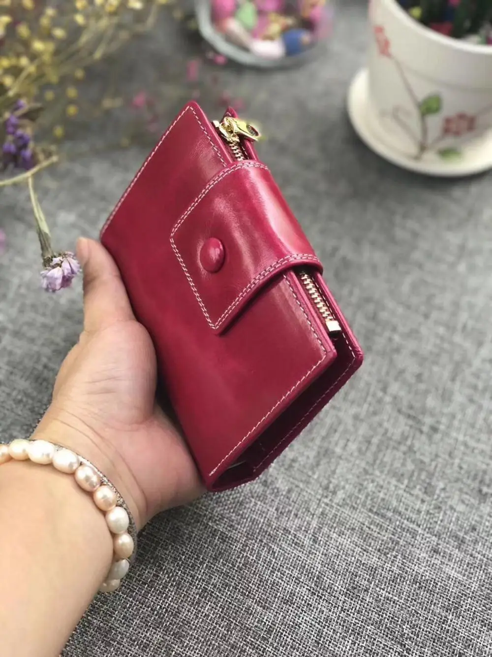 Genuine leather Wallet Woman High quality Oil wax Clutch Slim and Purse Black Purple Brown Hot pink Blue | Багаж и сумки
