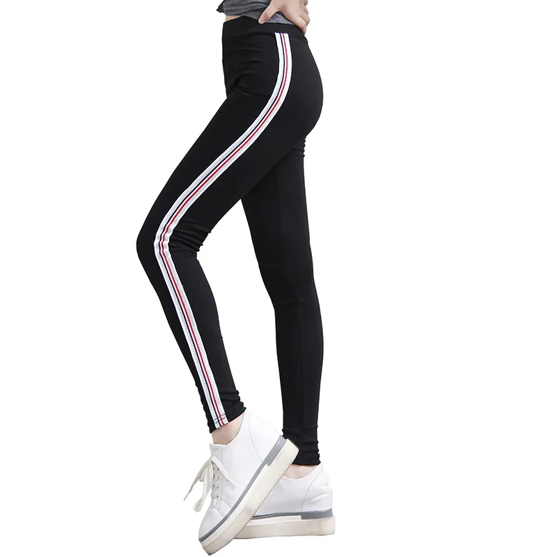 

Black Grey Knitted Fitness Warm Leggings Striped High Elastic Waist Pants Bandage Trouser Women Pencil Pantalones Mujer Femme