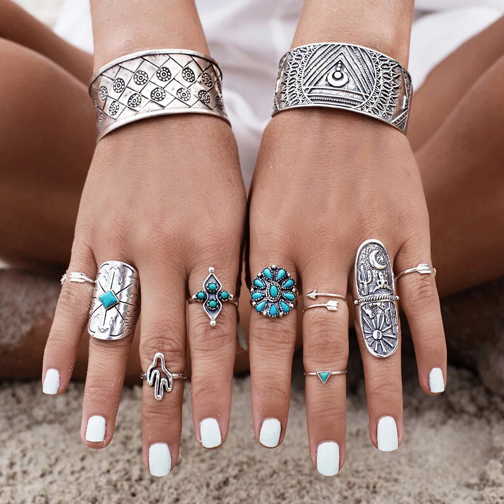 

10 Pcs/Set Antique Silver Color Bohemian Midi Ring Set Vintage Steampunk Anillos Knuckle Rings For Women Boho Jewelry 31090