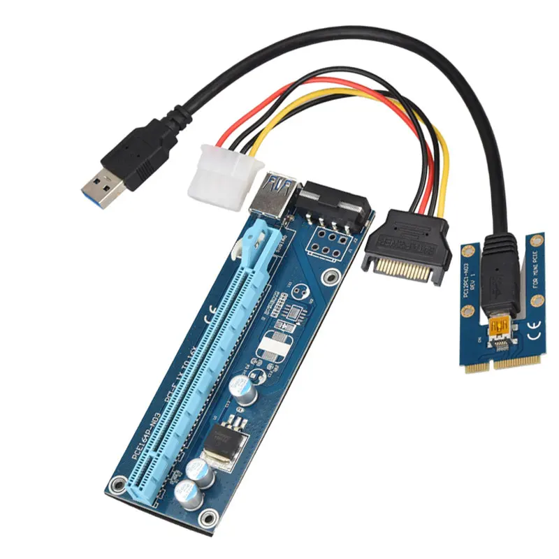 Pcie Riser 16x к 1X Mini PCI E PCIe Express 60 см расширитель карты адаптер SATA 6Pin/4pin кабель питания