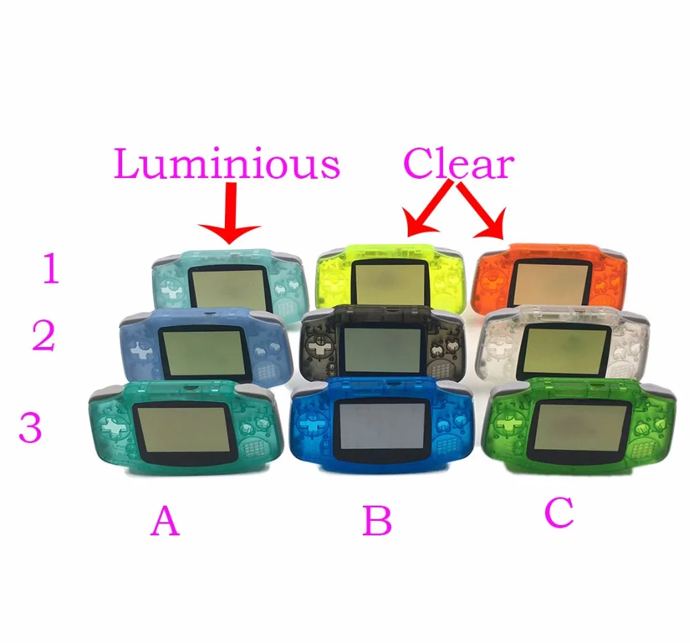 Зеленый и синий чехол для Gameboy Advance светится в темноте пластиковый корпус с